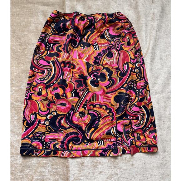 Vintage Hollywood Vasserette Skirt Slip Sz S Paisley Pink Blue Pattern Floral - Picture 1 of 11